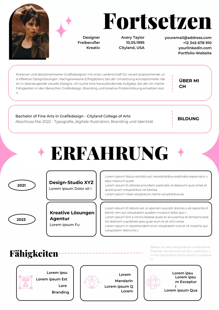 Schwarz und Rosa Geometrische Grafikdesigner Lebenslauf