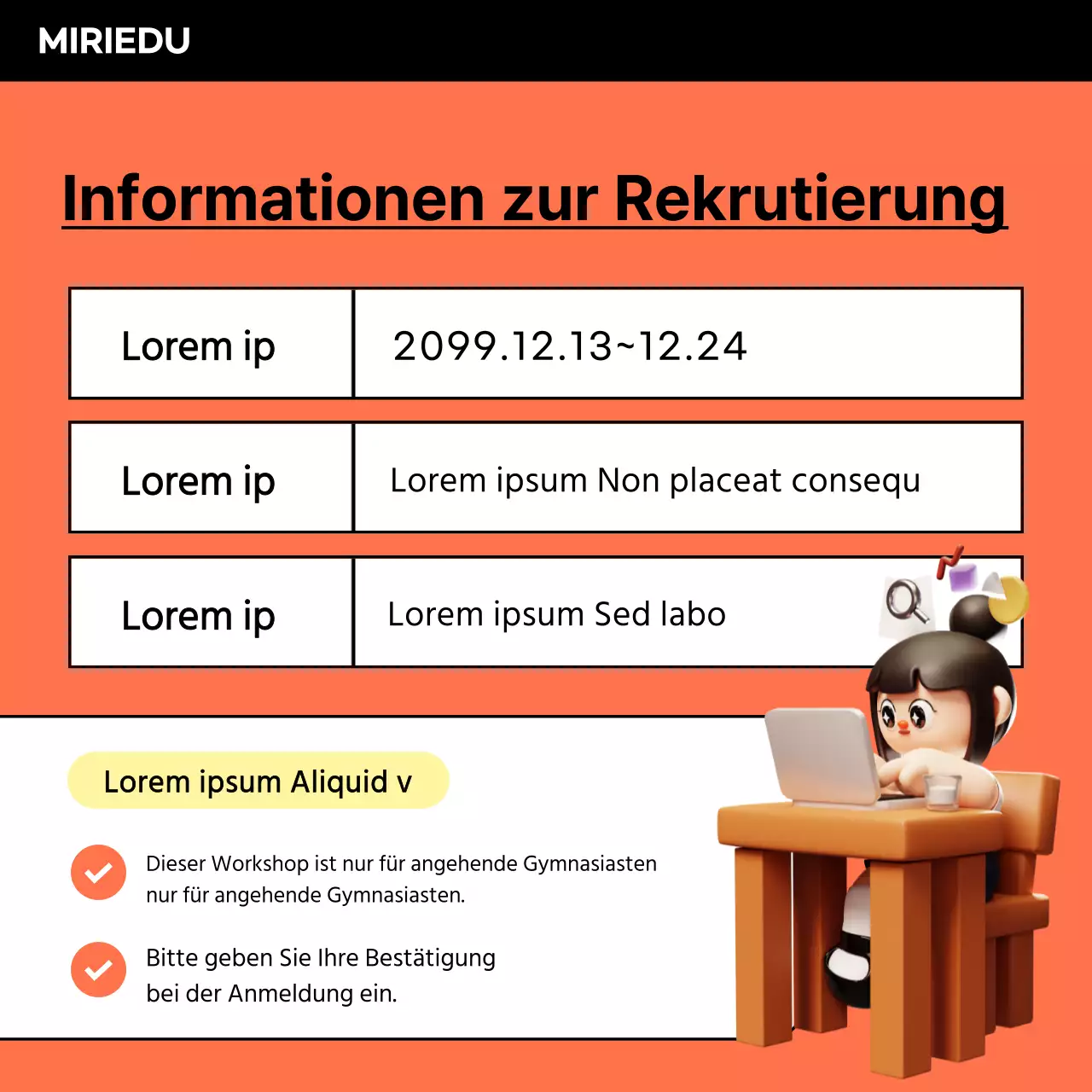 Bewerben Sie Schulferienangebote in Orange und Schwarz.