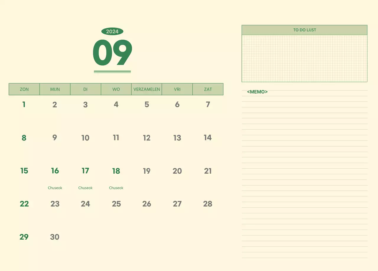 SAT D-day notitieblok concept muurkalender in groen en lichtgeel