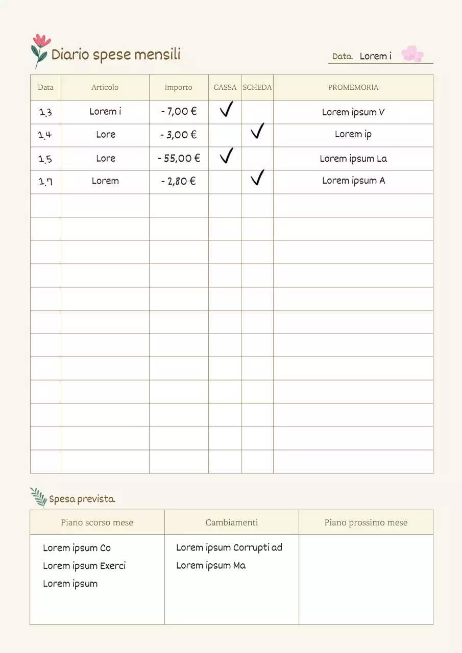 Un semplice diario delle spese in avorio e beige