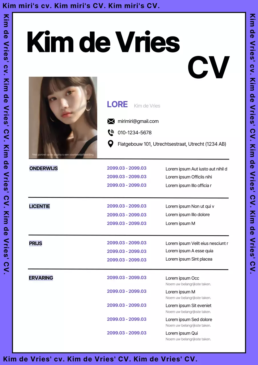 Kitscherige lijnen in paars ontwerp bio portfolio