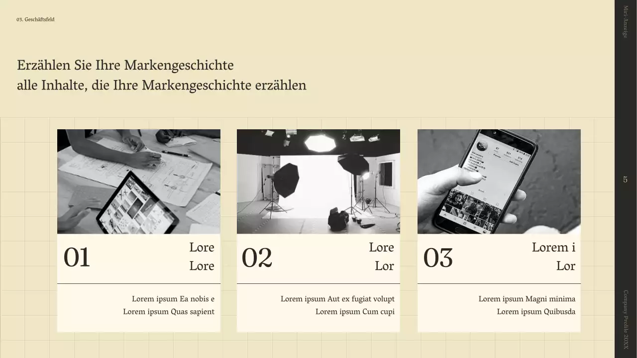 Ein einfaches Storytelling-Unternehmensprofil in Beige