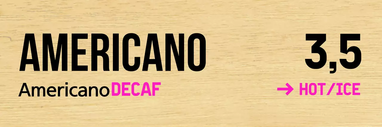 Cafe with clean black lettering and pink accents