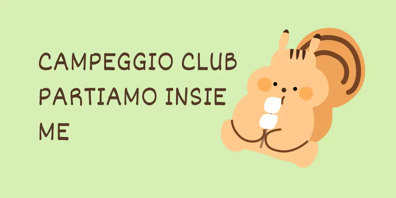 Un simpatico concept club di campeggio con disegni di scoiattoli e caratteri scritti a mano