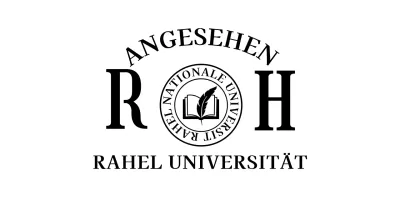 Klassisch aussehende Schule mit Schullogo und Serifenschrift