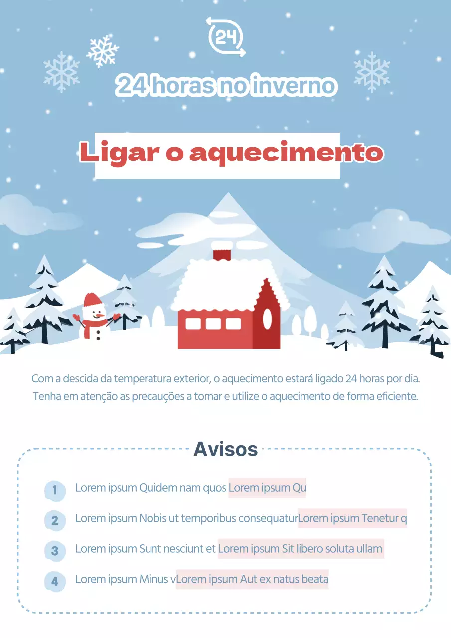 Aviso de aquecimento de inverno em azul claro e vermelho
