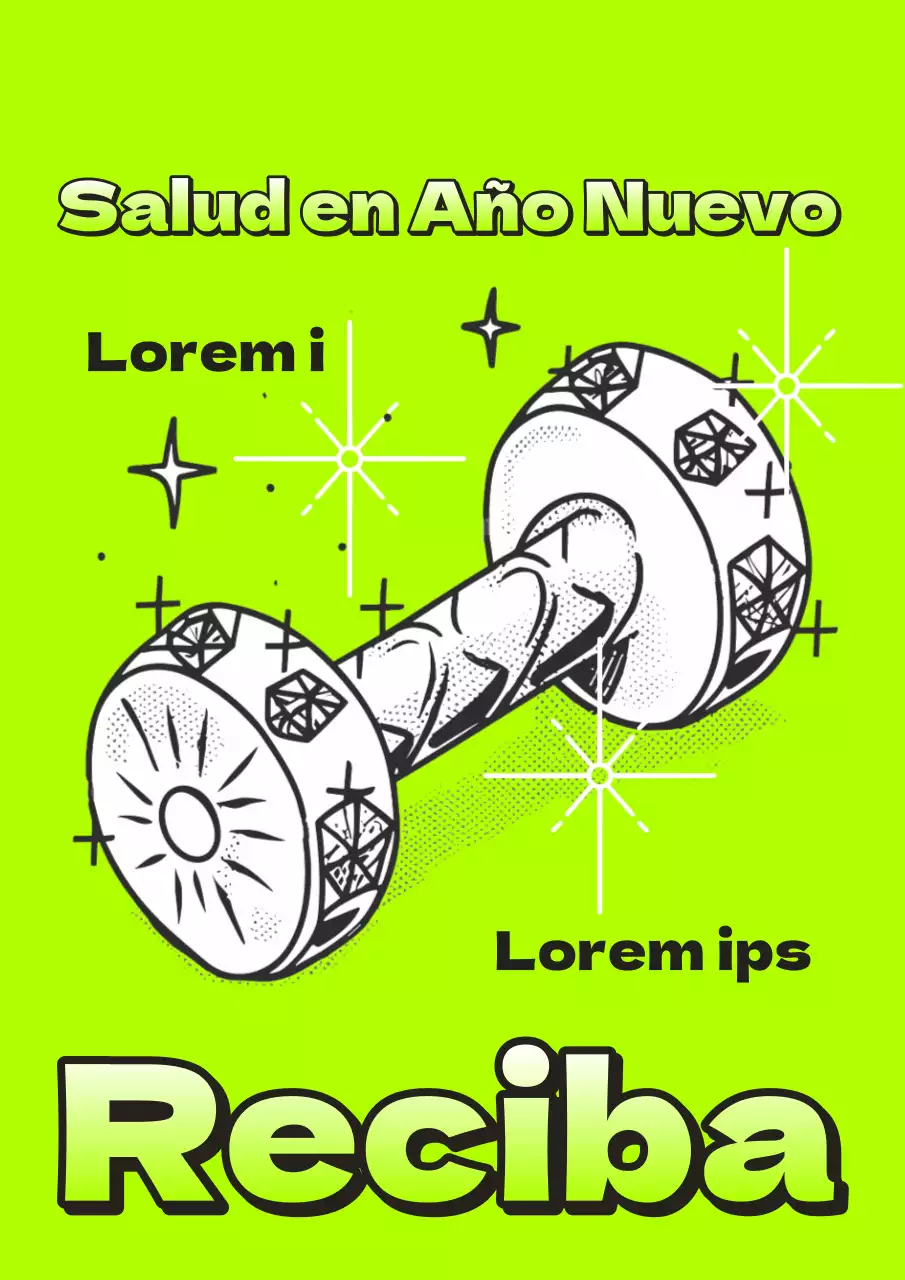 Un anuncio pop-art de venta de gimnasios para Año Nuevo en colores fluorescentes y verde.