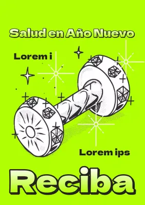 Un anuncio pop-art de venta de gimnasios para Año Nuevo en colores fluorescentes y verde.