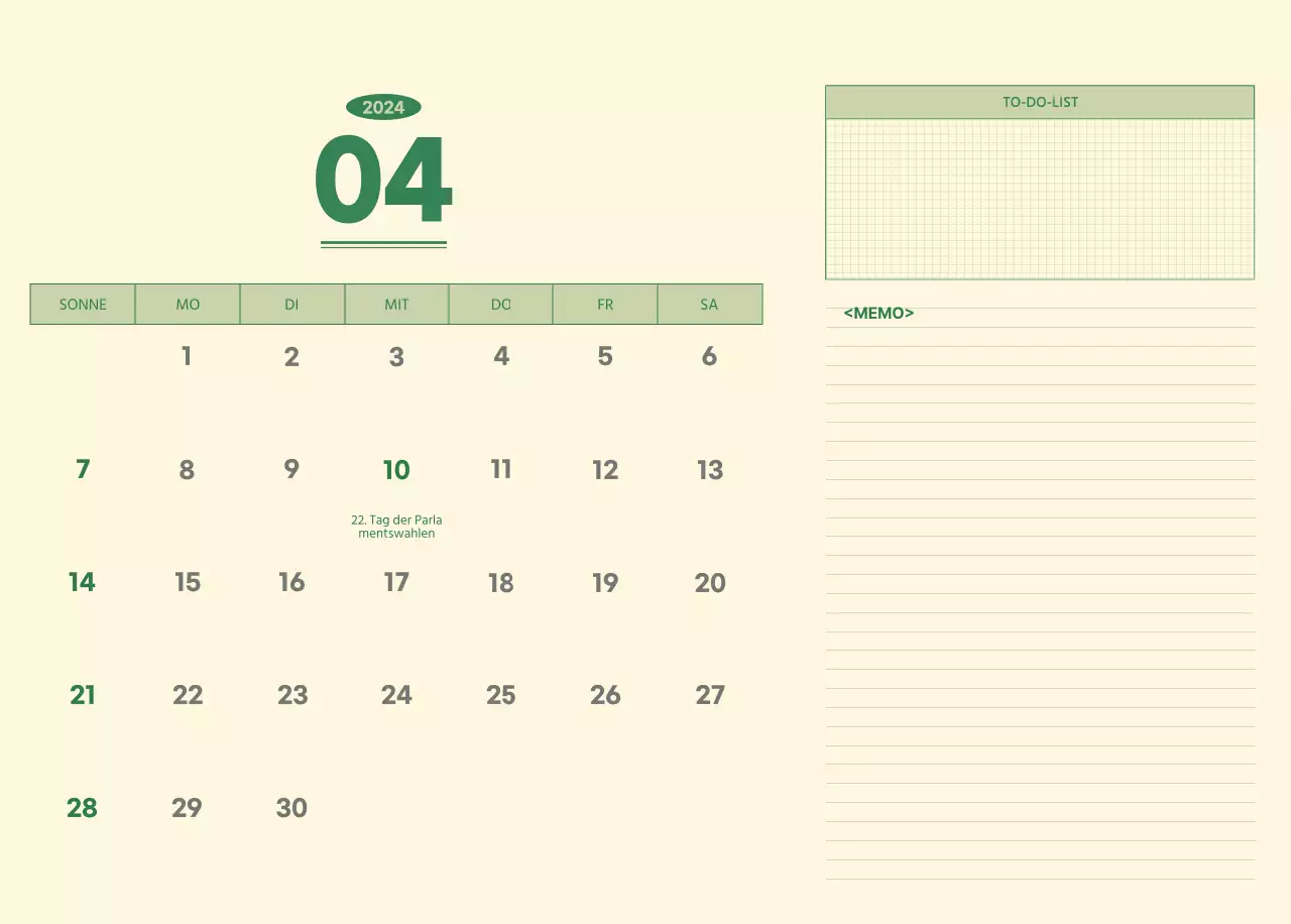 SAT D-day Notizblock Konzept Wandkalender in grün und hellgelb