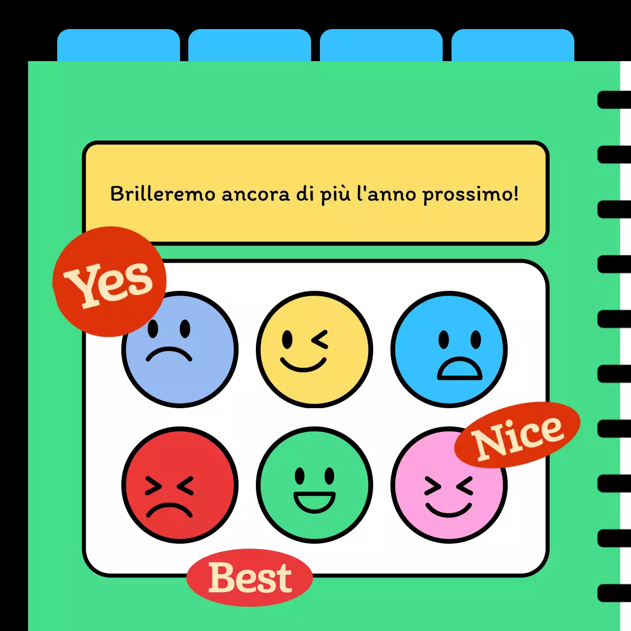 Un post di domande e risposte in stile kitsch, in azzurro e Capodanno.