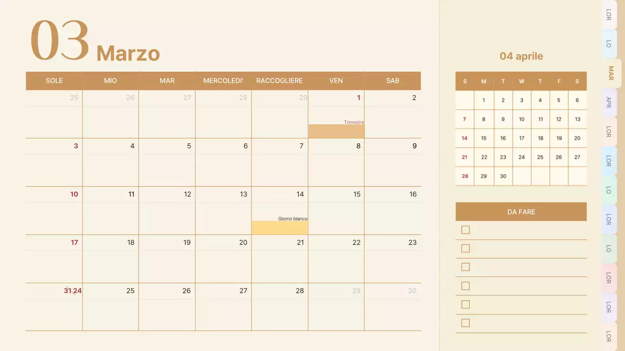 Calendario classico in rosa e azzurro