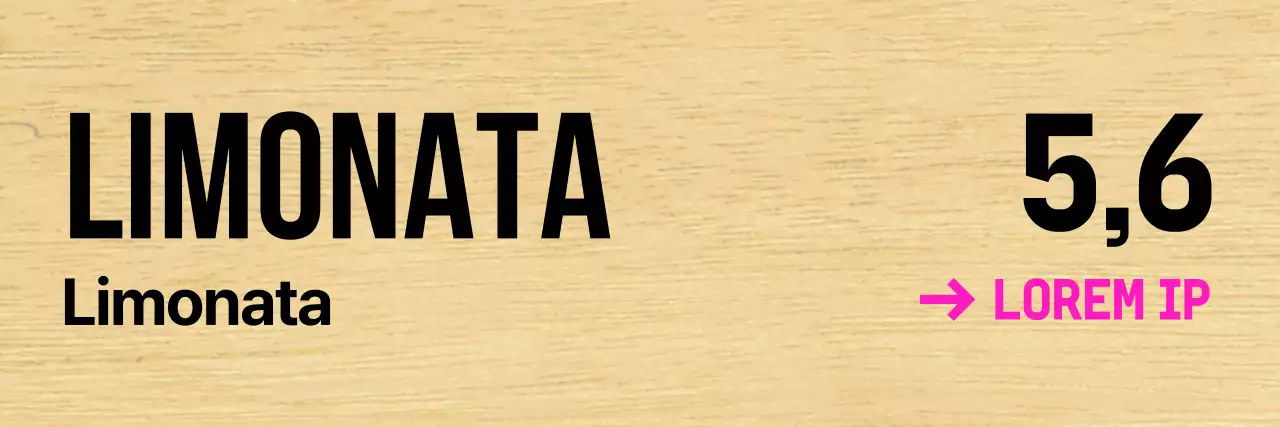 Caffè con scritte nere e accenti rosa.