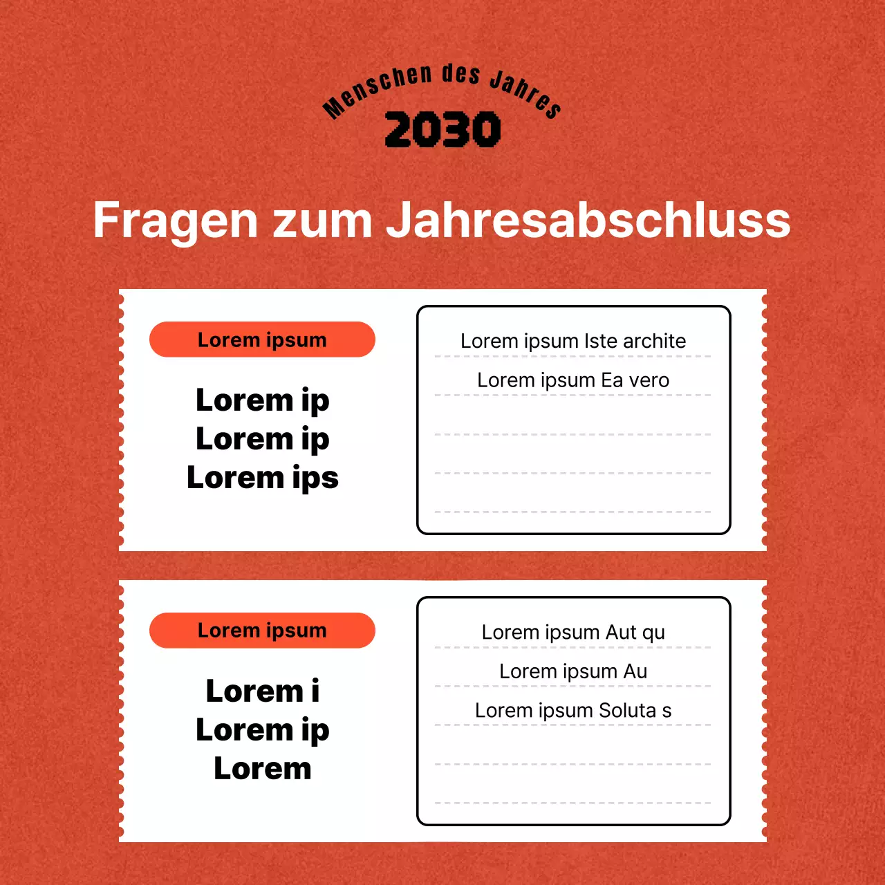 Eine einfache Jahresendpost in Orange und Schwarz