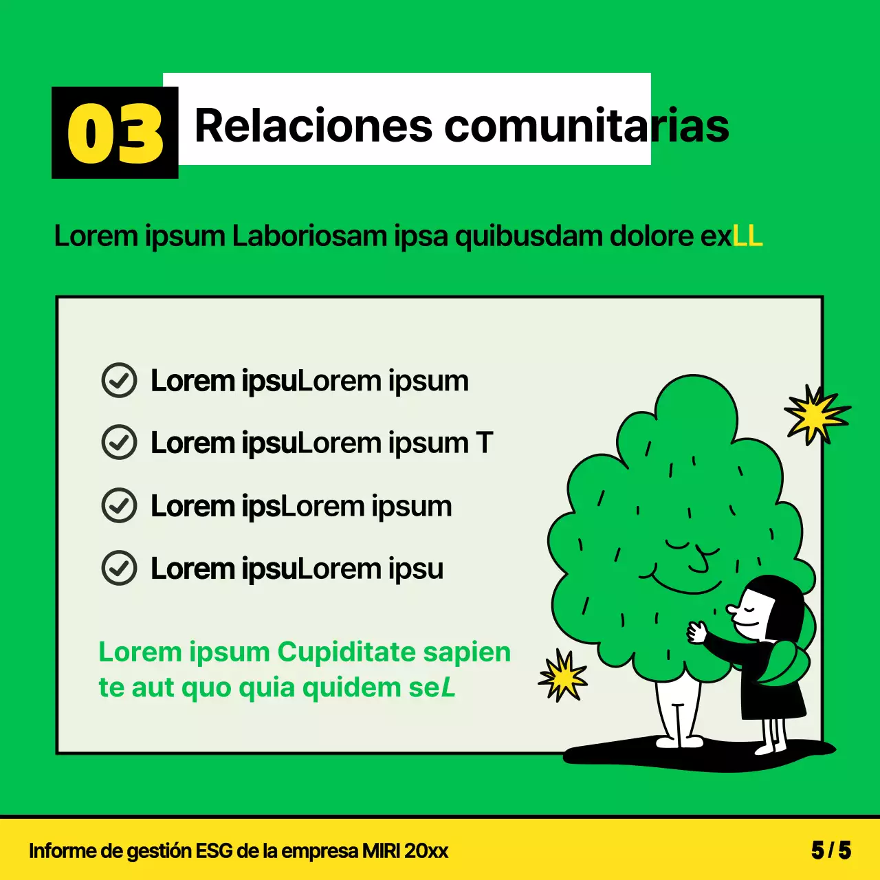 Una declaración de actividades ESG kitsch, amarilla y chartreuse