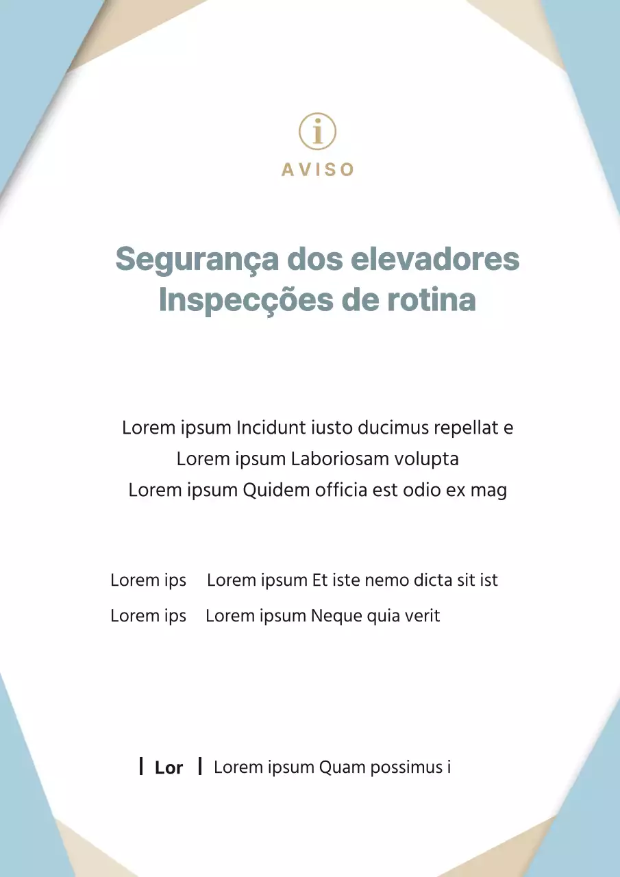 Aviso de manutenção de elevador moderno em azul claro e bege