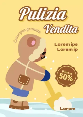 Annuncio Pop-art giallo e marrone per la svendita di fine anno