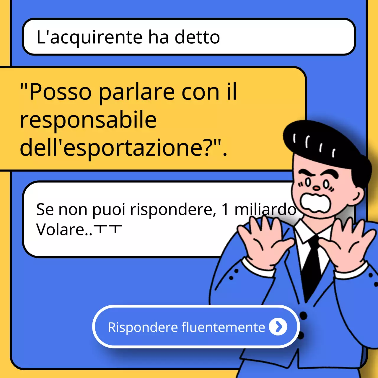 Promozione di una scuola di lingua inglese kitsch in blu e giallo