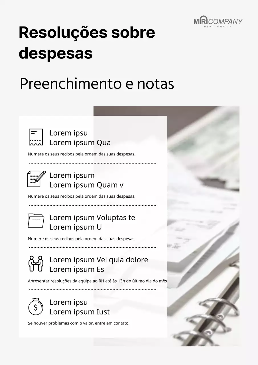 Um simples anúncio de resolução de despesas a cinzento e branco