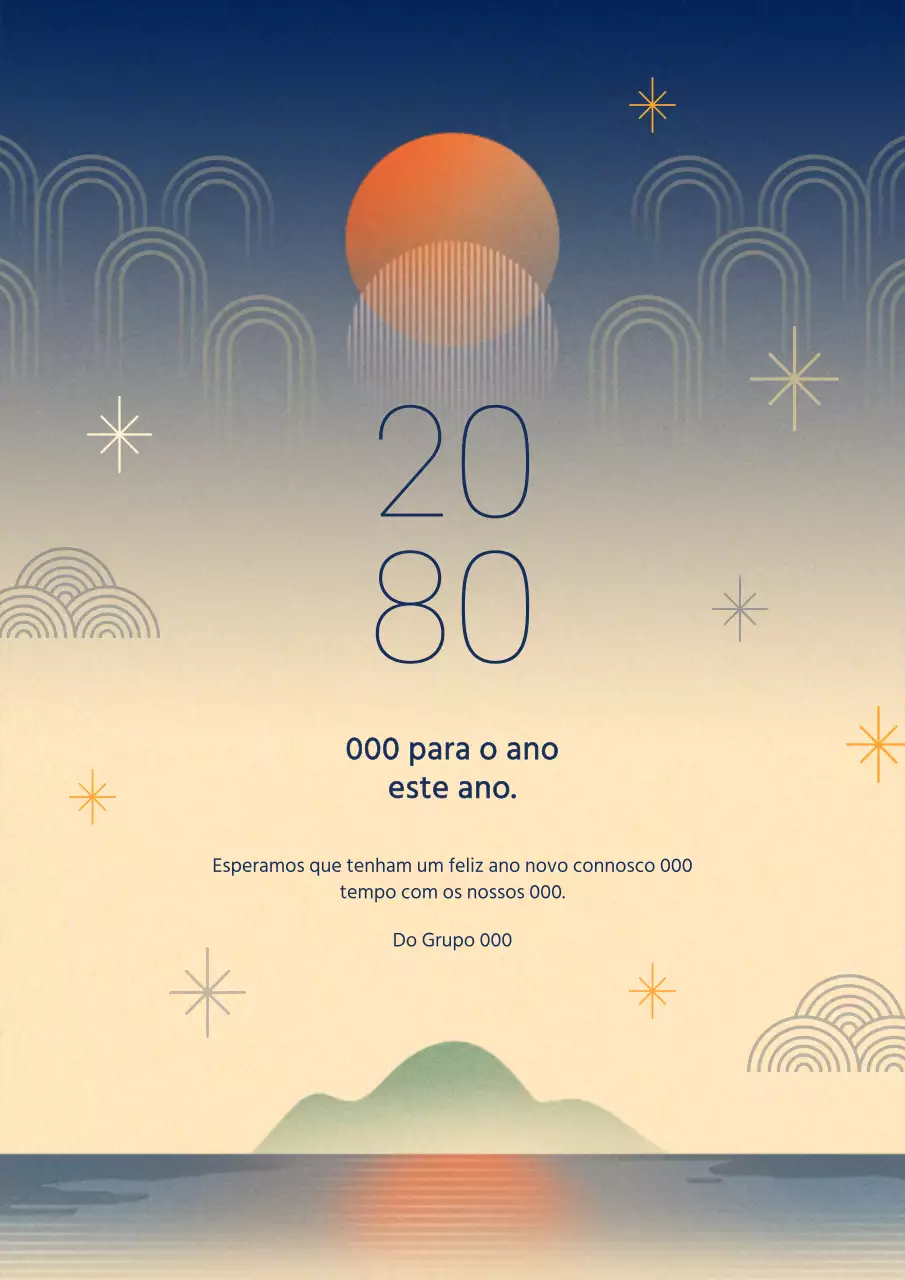 Saudações tradicionais de Ano Novo em azul e laranja