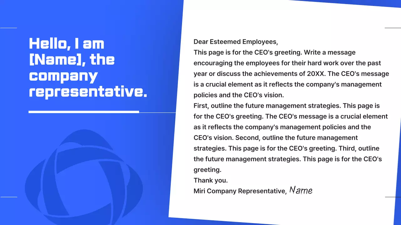 A simple year-end performance report in blue