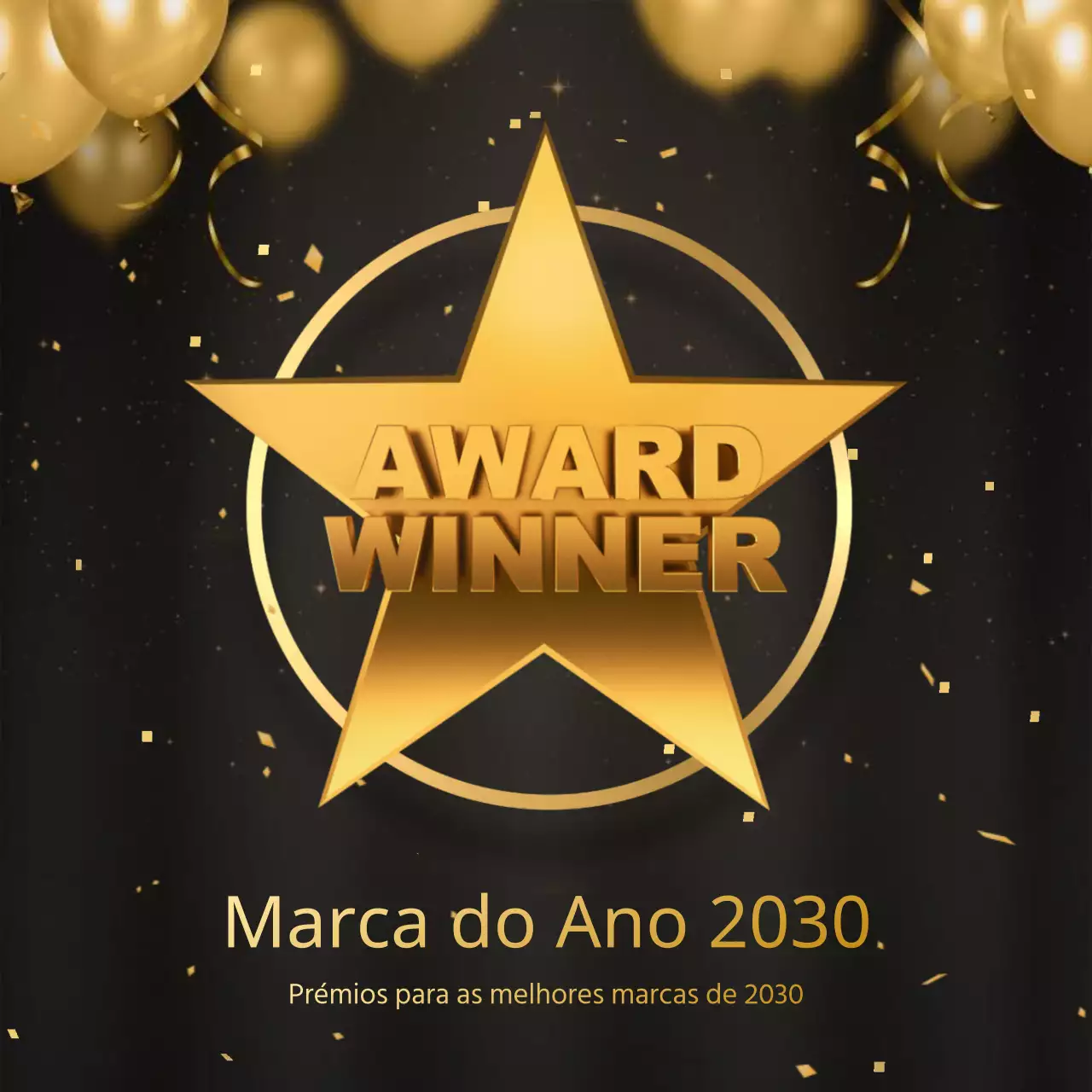 Um anúncio elegante de fim de ano de prémios de marca em preto e dourado