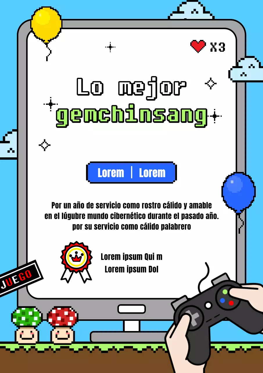 Retro game listing post en azul claro y negro