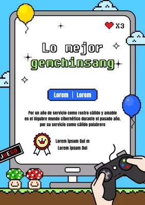 Retro game listing post en azul claro y negro