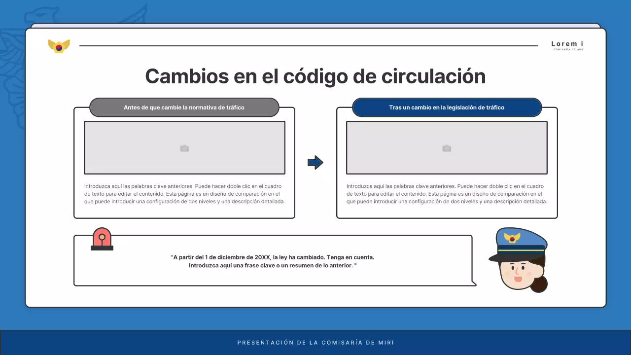 Anuncios por defecto del boletín de la comisaría de policía en azul y azul marino