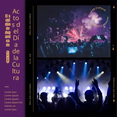 Promueva una revisión del evento corporativo de moda en morado y naranja