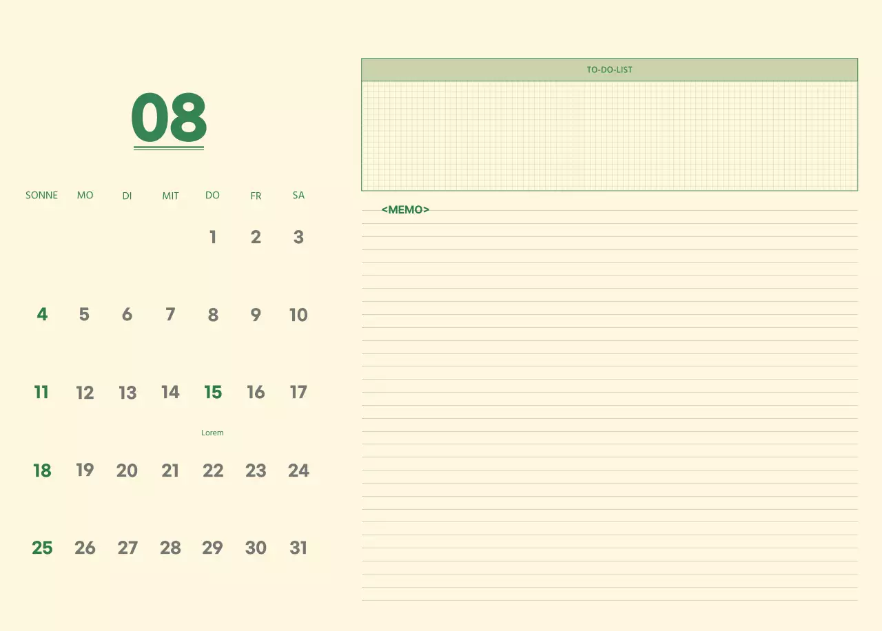 SAT D-day Notizblock Konzept Wandkalender in grün und hellgelb