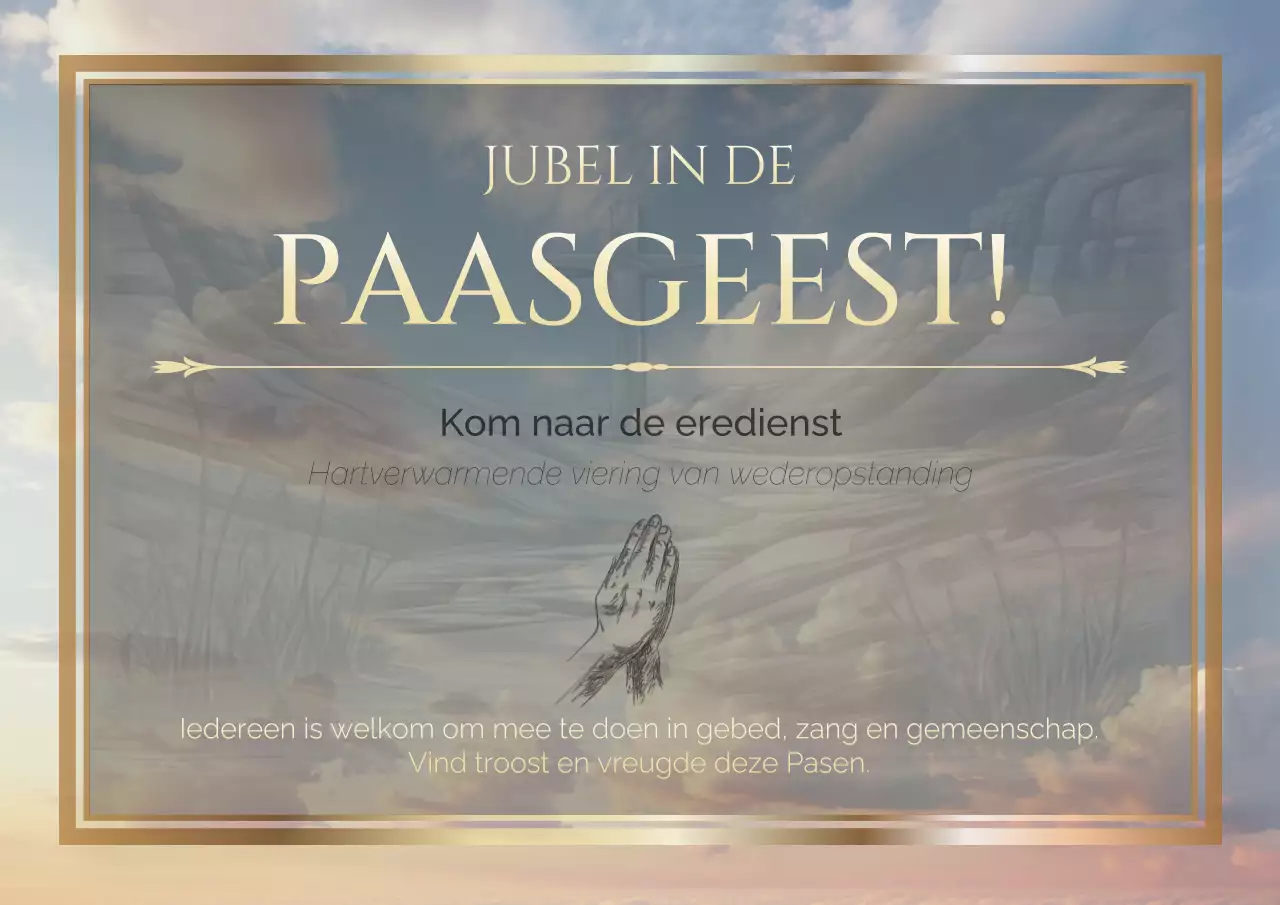 Klassieke uitnodiging voor paasmis in goud en hemelsblauw