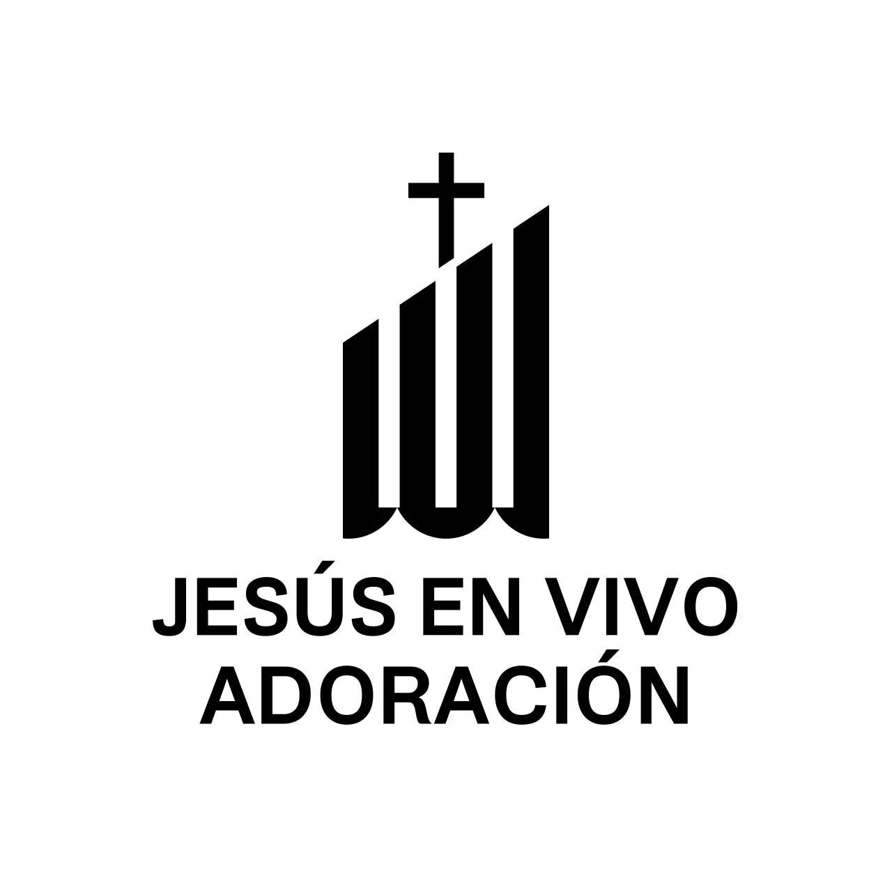 Logotipo tipográfico religioso con ilustración sencilla de un edificio