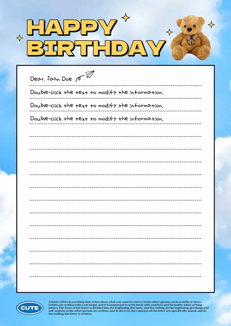 Blue Cute Birthday Letter Poster