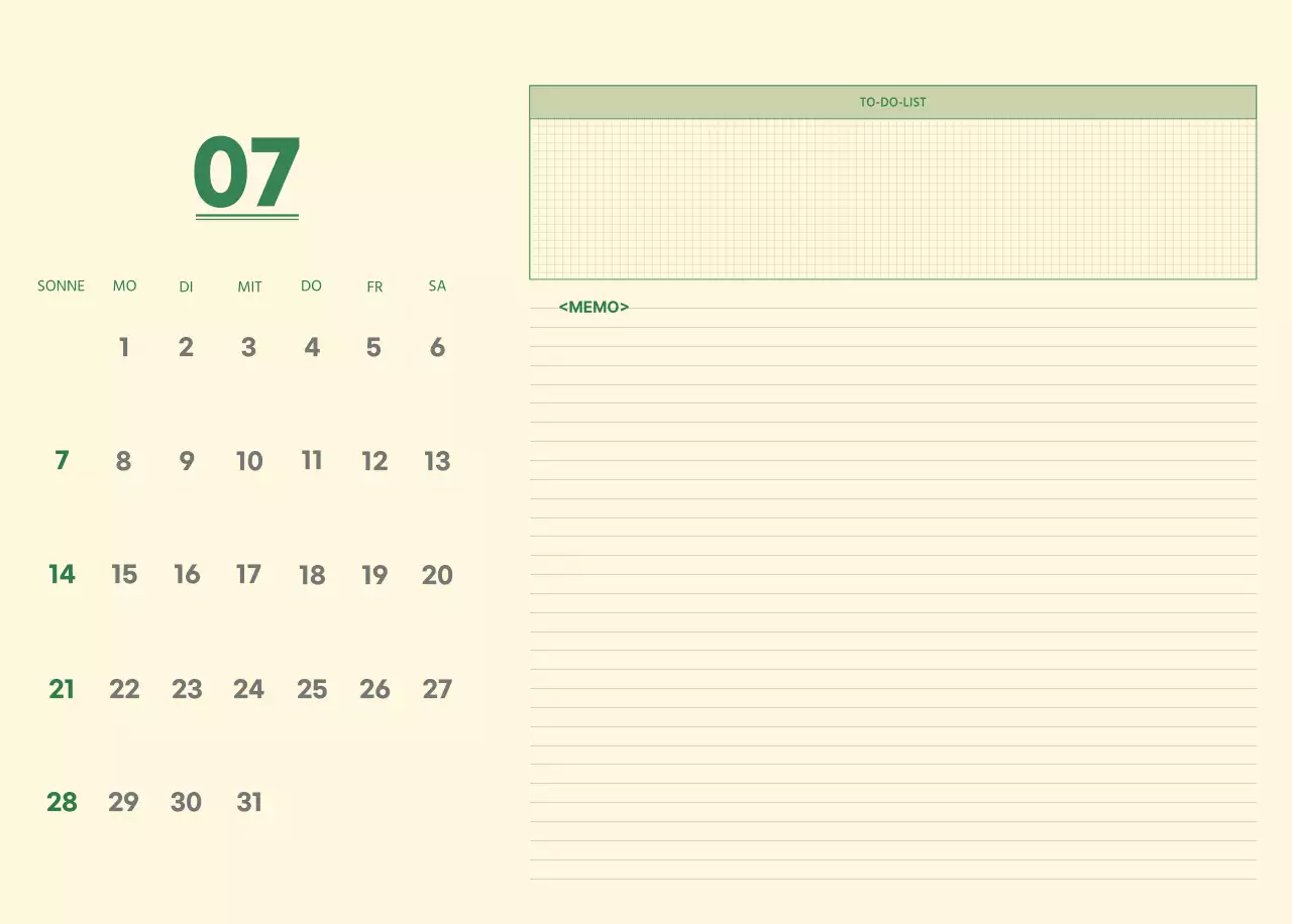SAT D-day Notizblock Konzept Wandkalender in grün und hellgelb