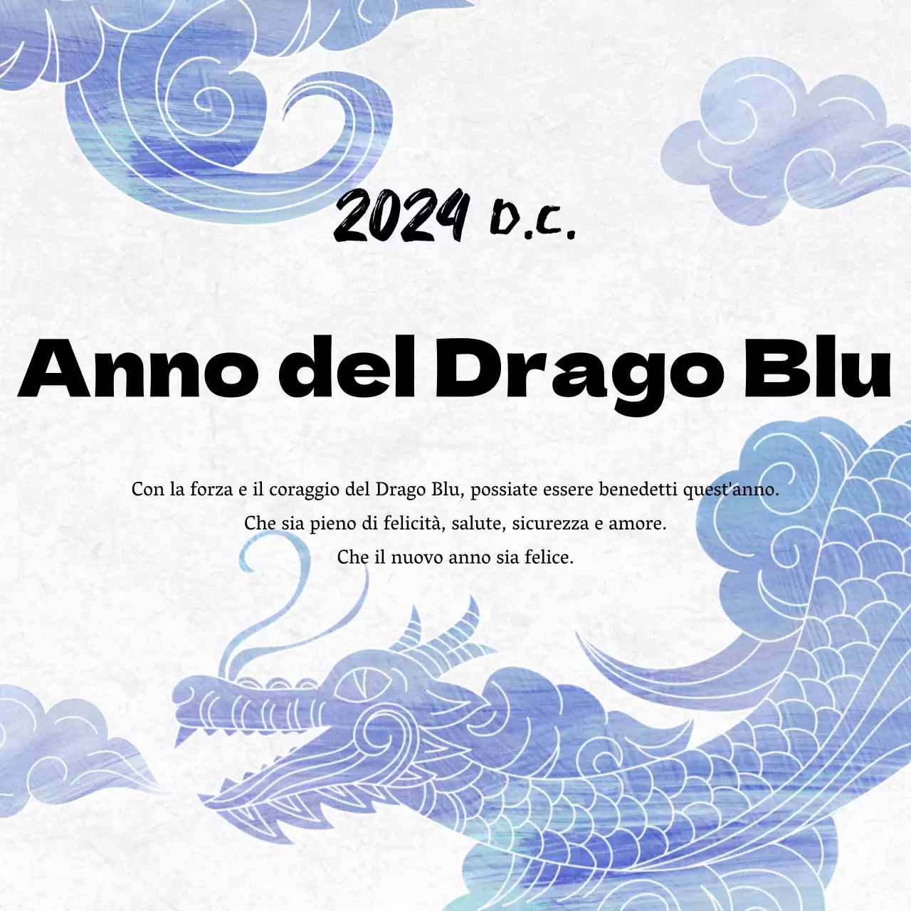 Biglietto di auguri tradizionale per il nuovo anno in bianco e azzurro