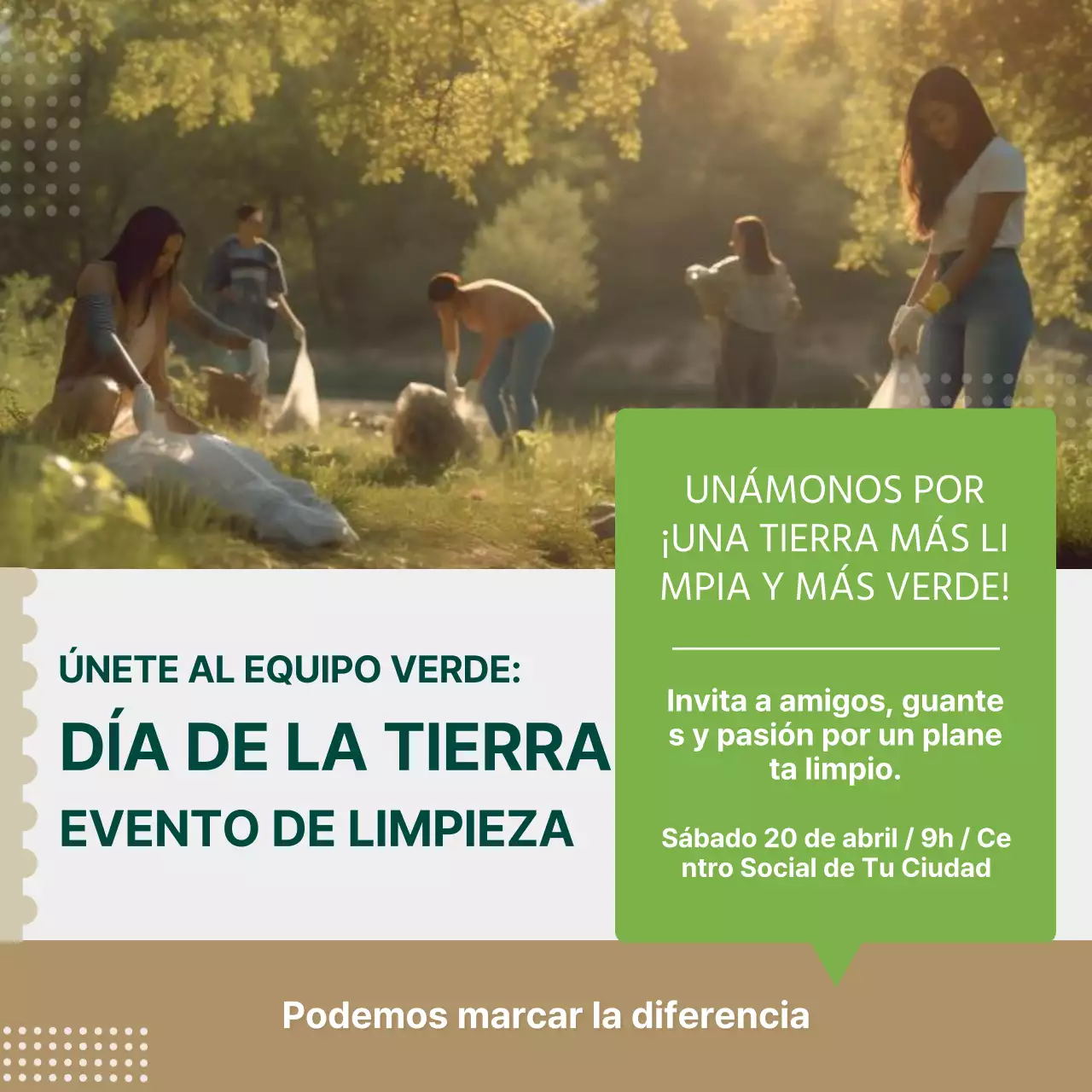 Anuncio caqui y verde natural del Día de la Tierra