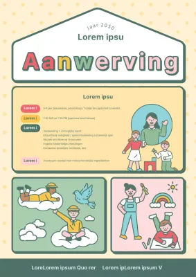 Een schattige advertentie voor een kleuterschool in geel en kaki