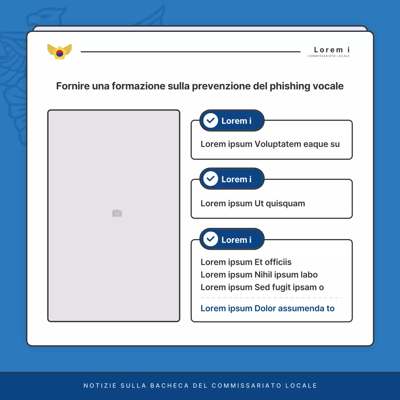 Affissioni di default del bollettino della stazione di polizia in blu e blu navy