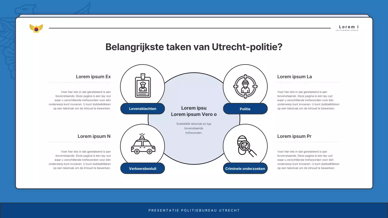 Standaard nieuwsbriefberichten politiebureau in blauw en marineblauw