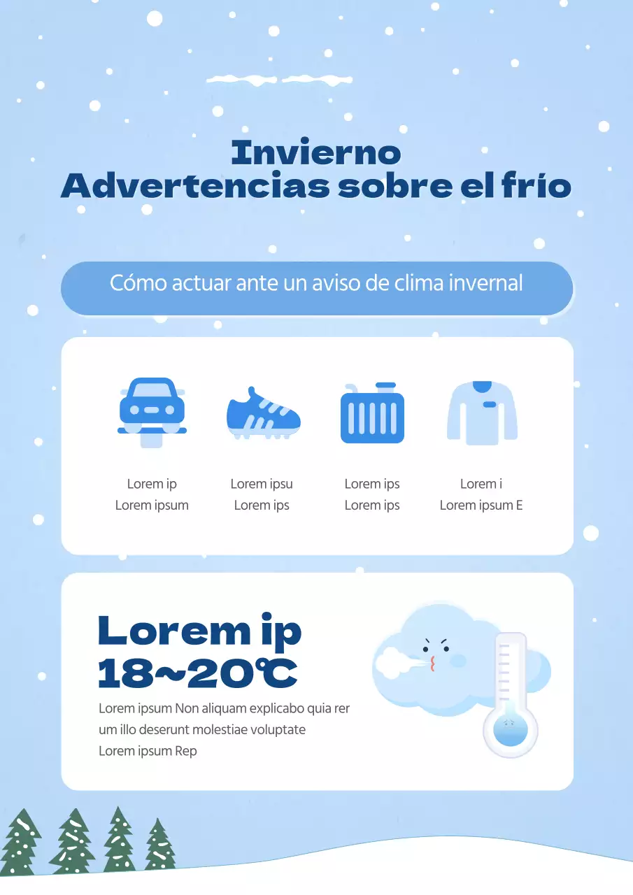 Información sobre avisos de tiempo frío en azul claro y azul marino