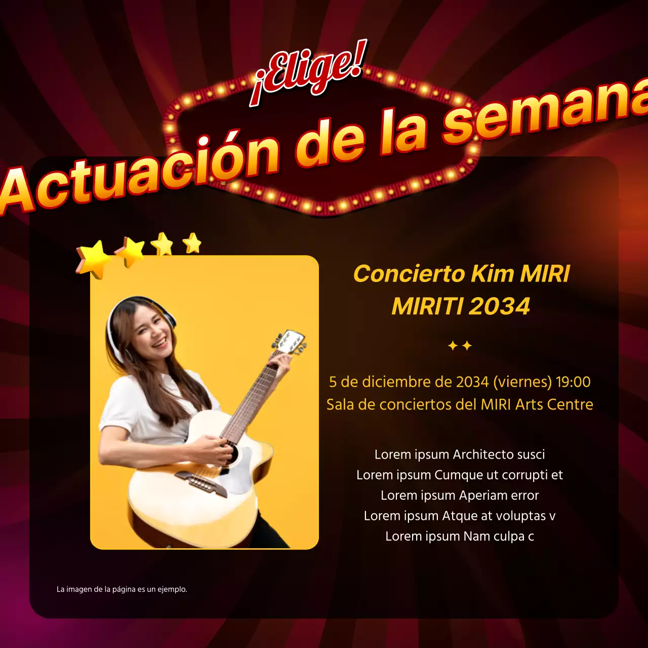 Un puesto de introducción de contenidos retro en rojo y amarillo