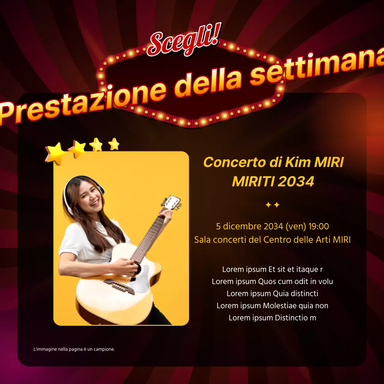 Un post introduttivo di contenuto retro rosso e giallo