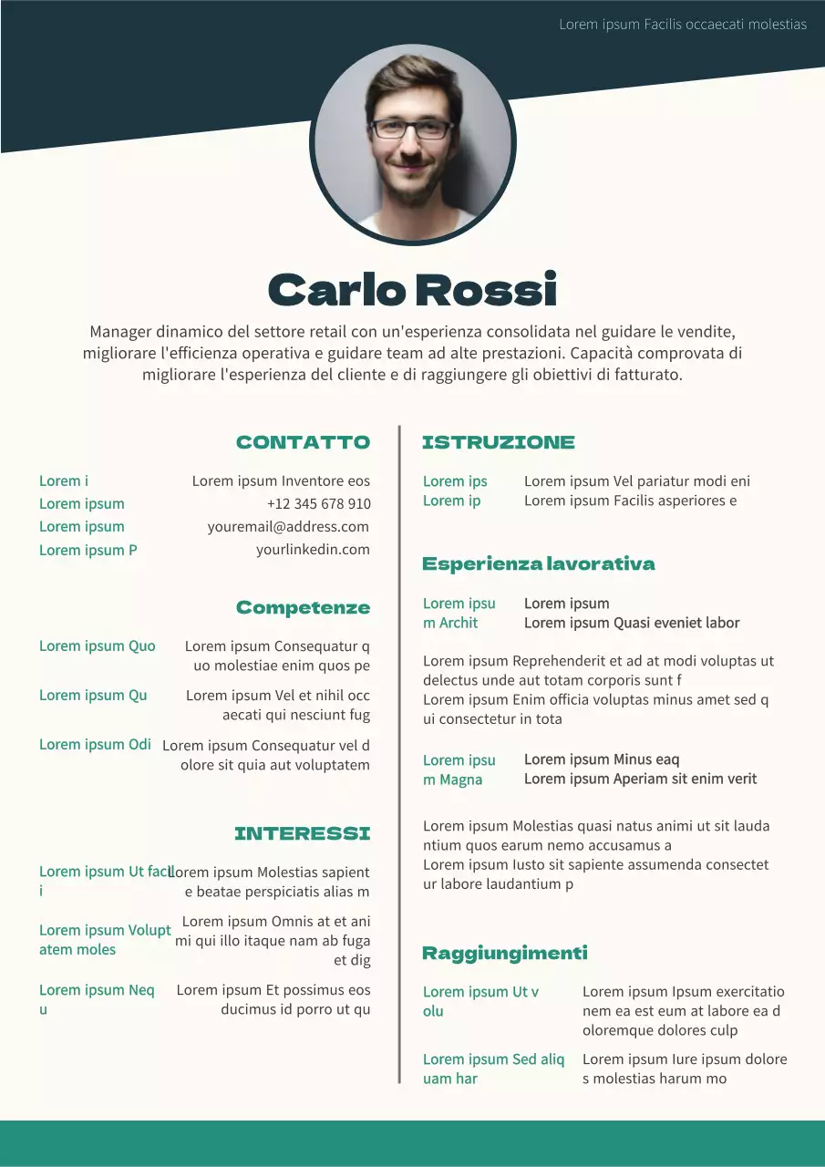 Curriculum del responsabile della vendita al dettaglio in stile geometrico blu e beige