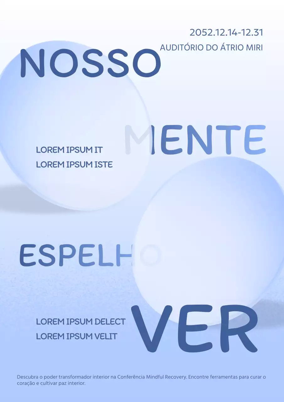 Promover uma conferência simples sobre saúde mental em azul claro e azul marinho
