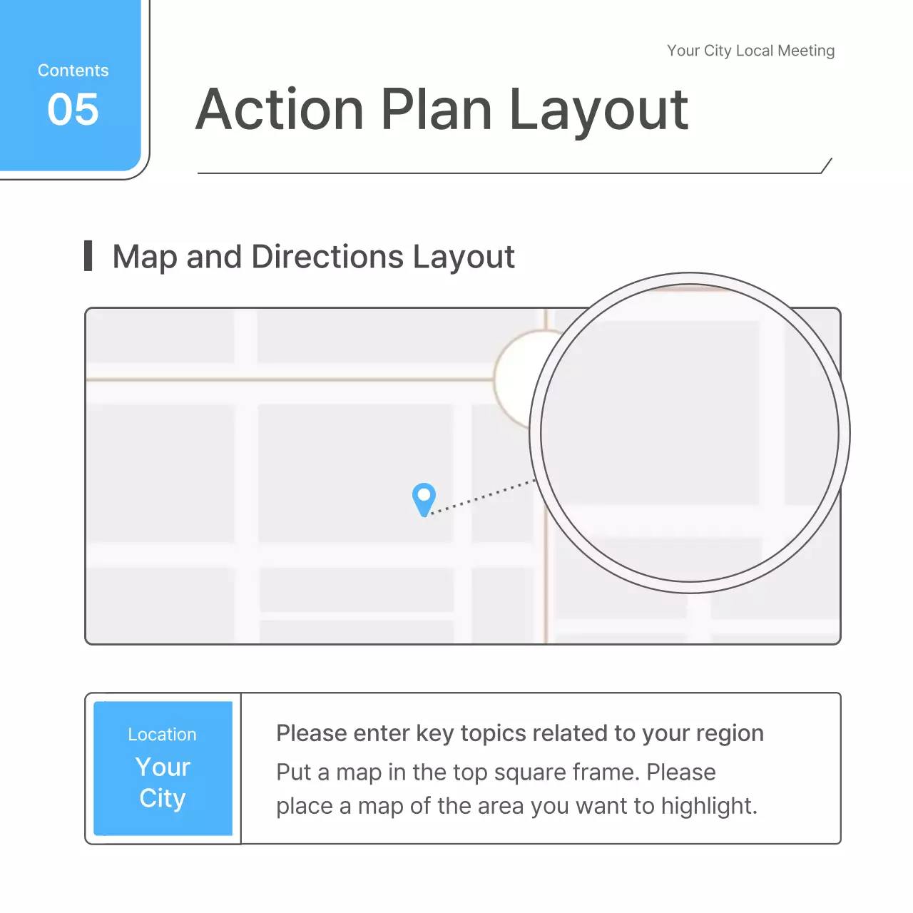 A simple white and light blue meeting guide
