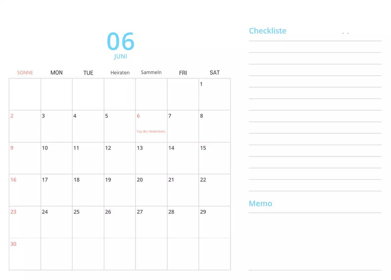 Niedlich illustrierter grüner Tischkalender mit Familienthemen