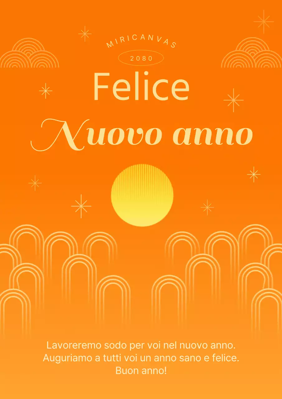 Cartoleria tradizionale per gli auguri di Capodanno in arancione e giallo