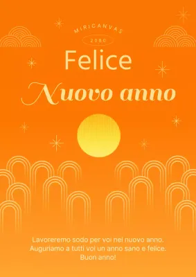 Cartoleria tradizionale per gli auguri di Capodanno in arancione e giallo