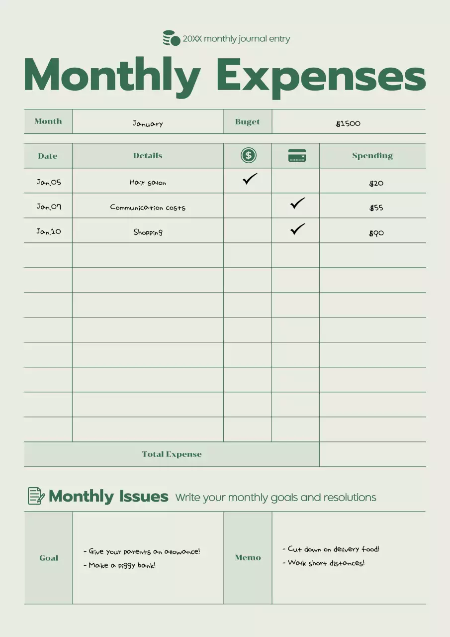 Green Simple Expense Planner Poster