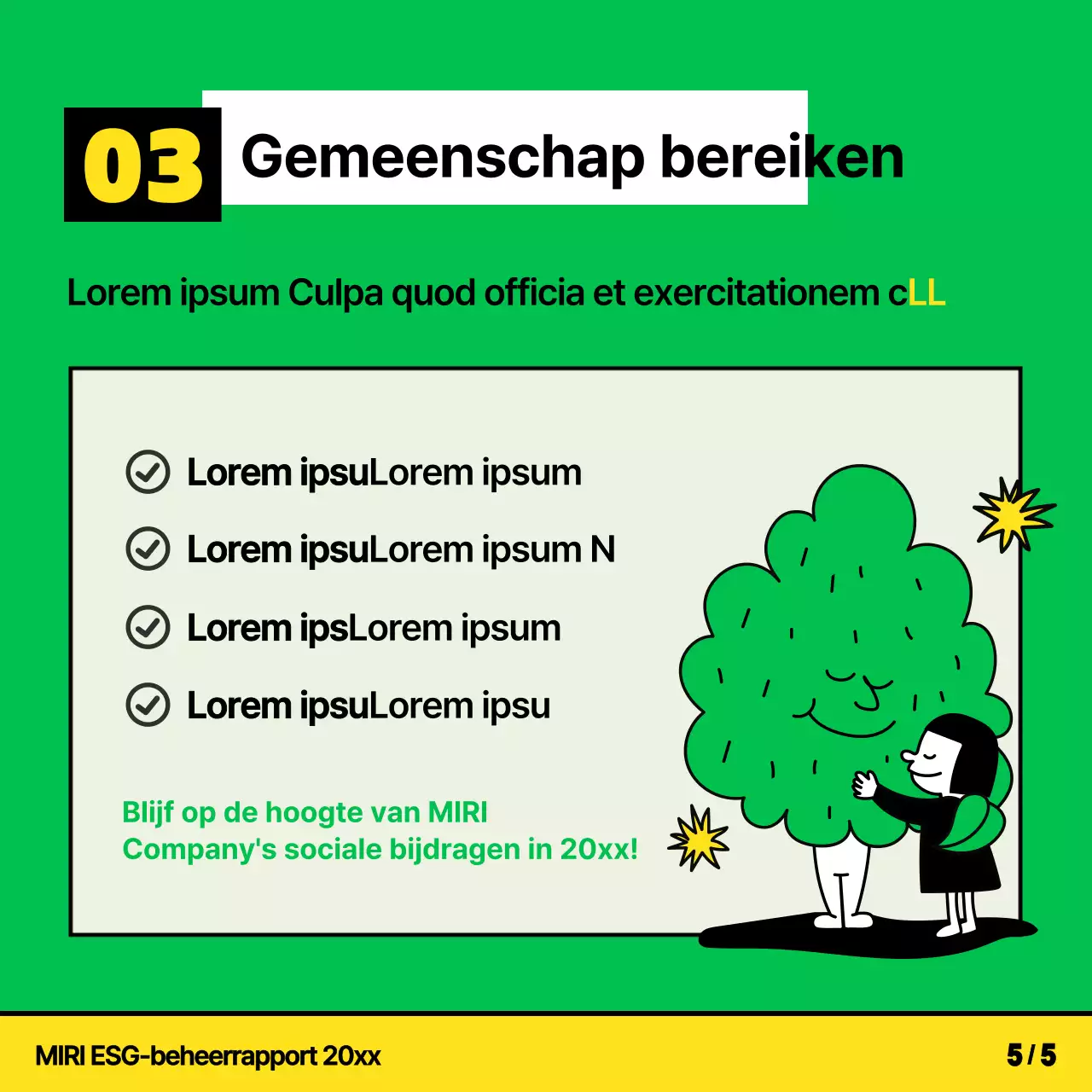 Een kitscherige, gele en chartreuse ESG-verklaring van activiteiten